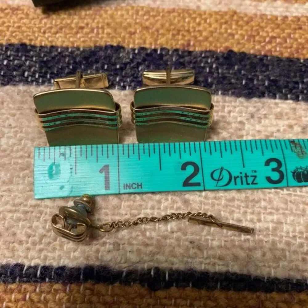 Vintage Esquire Cuff Links Tie Tack Set Gold‎ in Box Mens Accessory